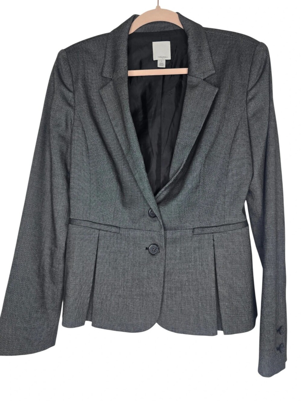 Halogen Peplum-Waist Structured Blazer in a textured gray and black melange knit